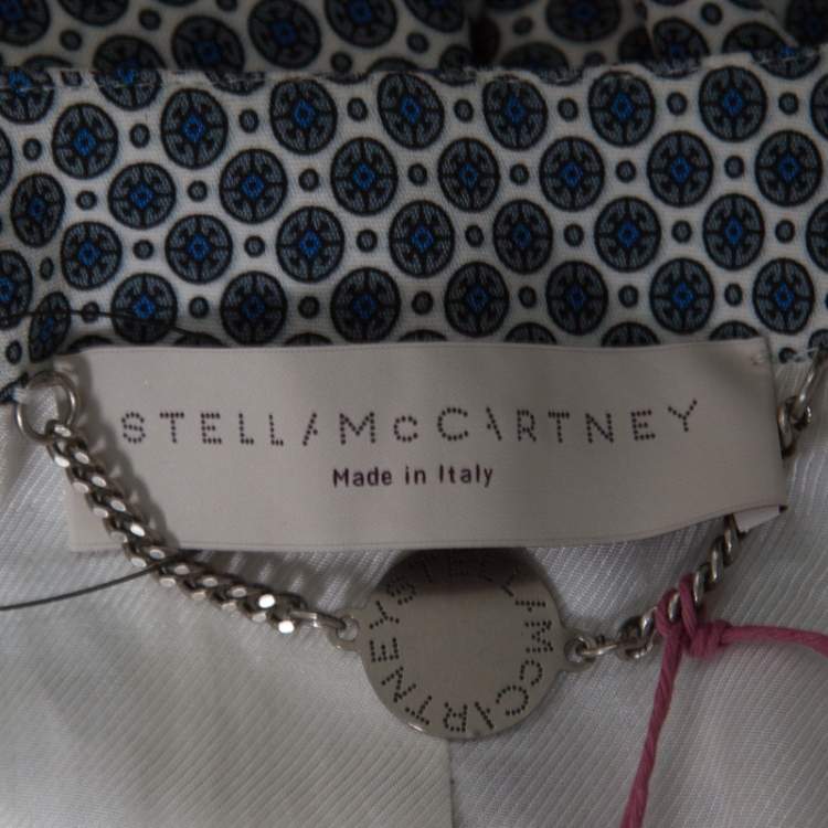 Pre Owned Stella McCartney Blue & White Print Heavy Applique Detail Oversized Blazer M