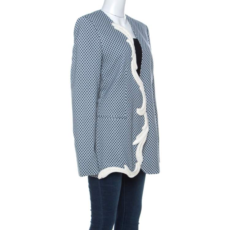 Pre Owned Stella McCartney Blue & White Print Heavy Applique Detail Oversized Blazer M