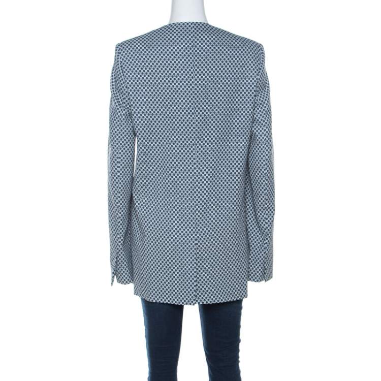 Pre Owned Stella McCartney Blue & White Print Heavy Applique Detail Oversized Blazer M