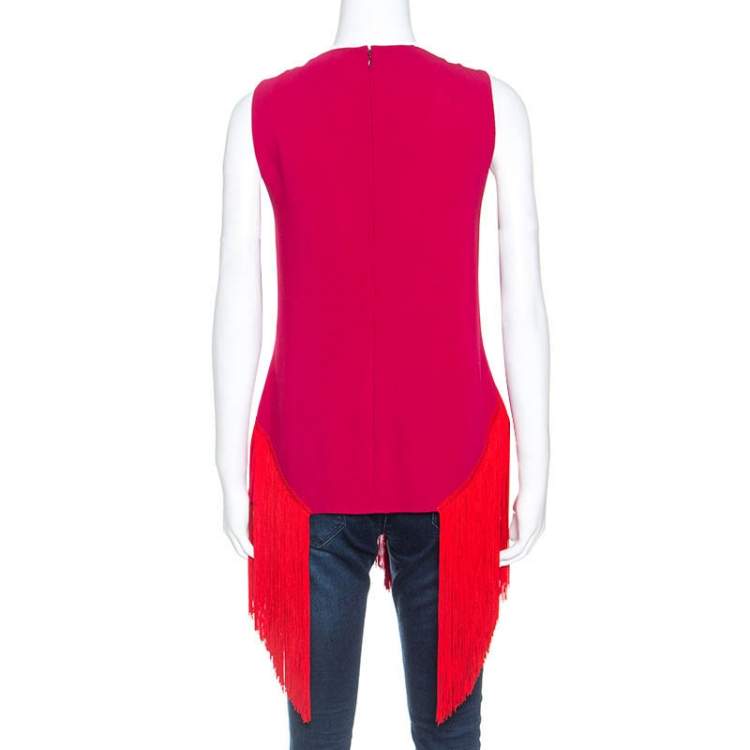 Pre Owned Stella McCartney Red Crepe Fringe Detail Sleeveless Top M