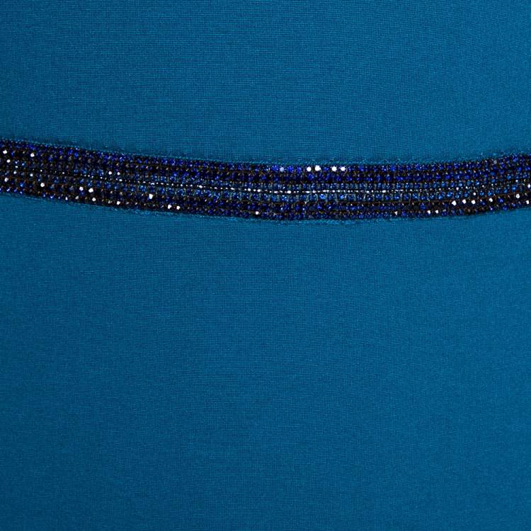 Pre Owned Stella McCartney Teal Stretch Knit Embellished Sheath Dress S