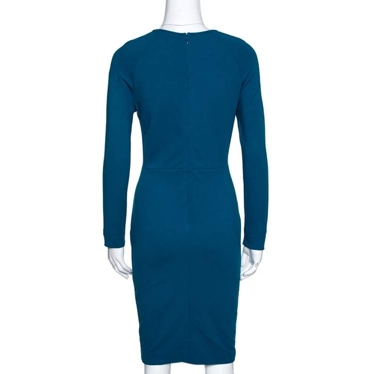 Pre Owned Stella McCartney Teal Stretch Knit Embellished Sheath Dress S