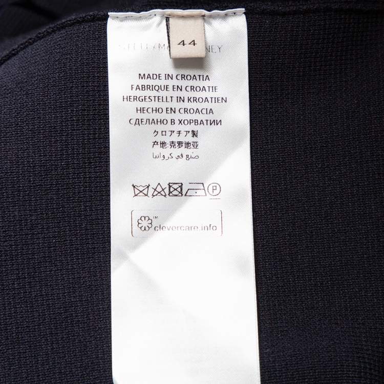 Pre Owned Stella McCartney Navy Blue Cotton Knit Contrast Stripe Panel Detail Midi Skirt M