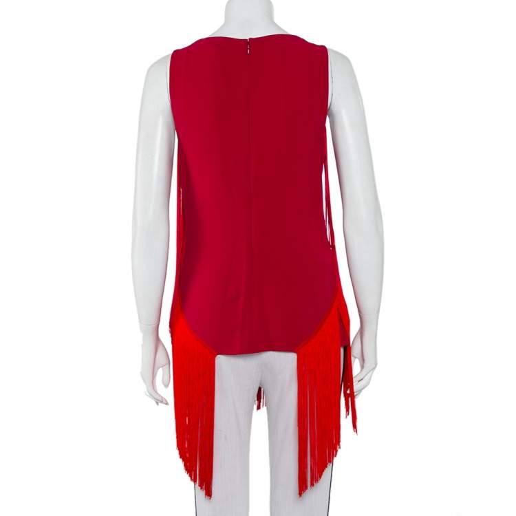 مملوكة مسبقًا Stella McCartney Red Crepe Sleeveless Fringed Top S