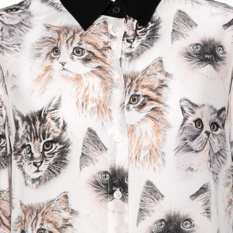 Pre Owned Stella McCartney Multicolored Cat Print Silk Wilson Shirt M