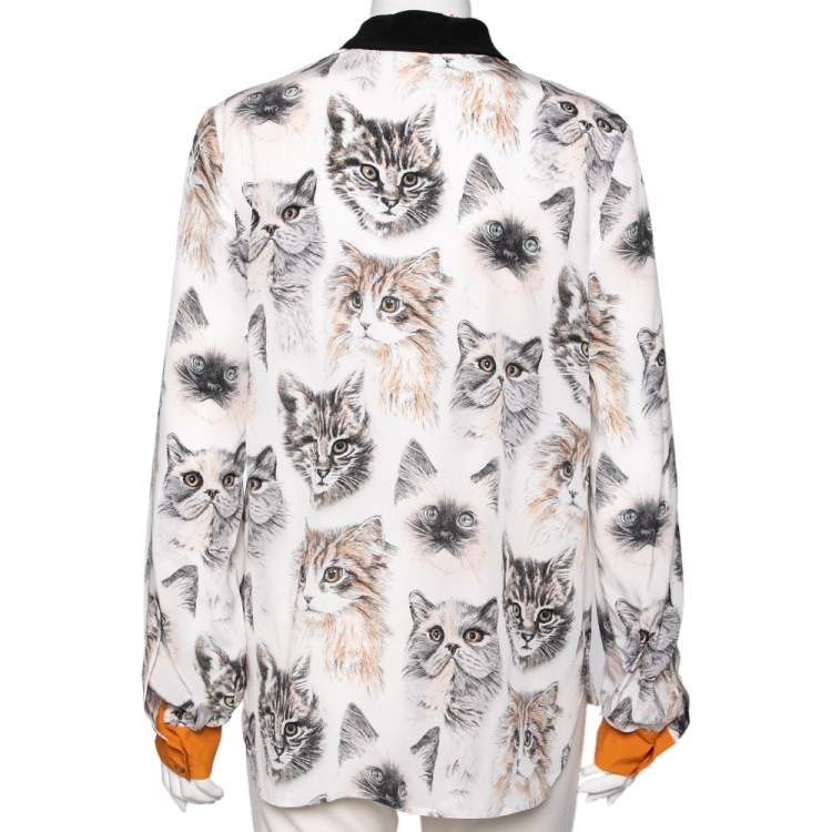 Pre Owned Stella McCartney Multicolored Cat Print Silk Wilson Shirt M