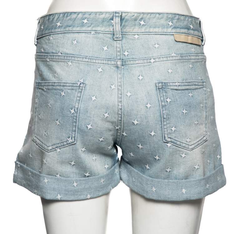 مملوكة مسبقًا Stella McCartney Light Blue Denim Star Embroidered Shorts L