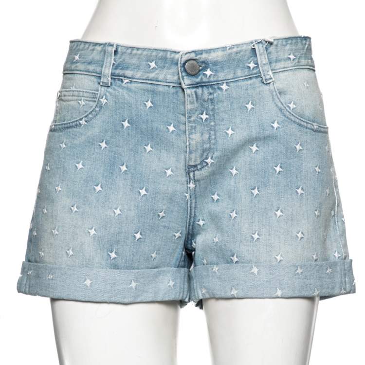 مملوكة مسبقًا Stella McCartney Light Blue Denim Star Embroidered Shorts L