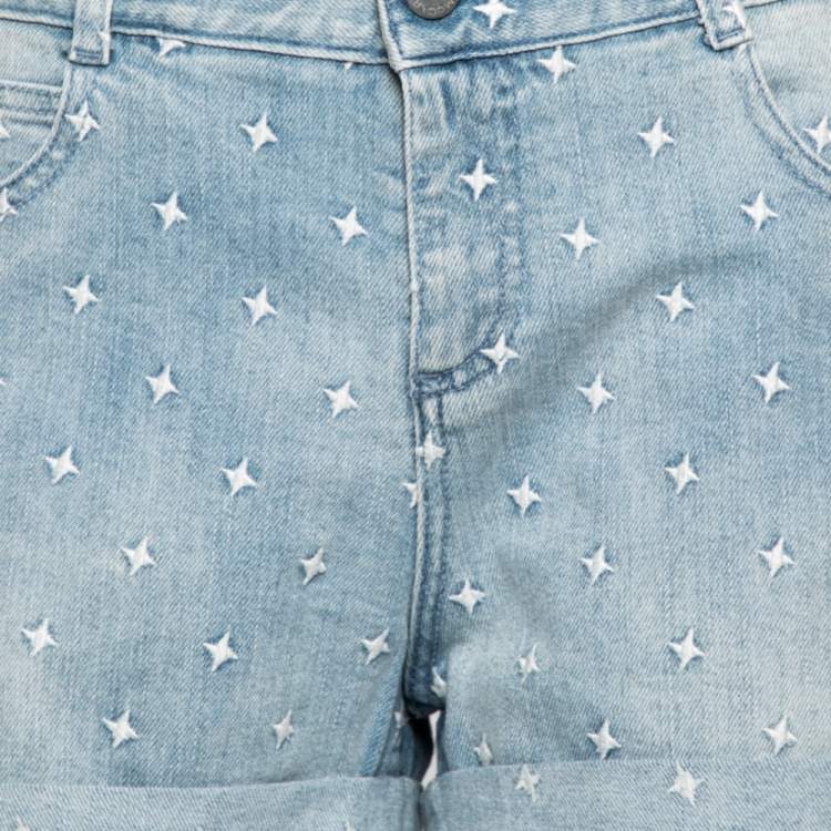 مملوكة مسبقًا Stella McCartney Light Blue Denim Star Embroidered Shorts L