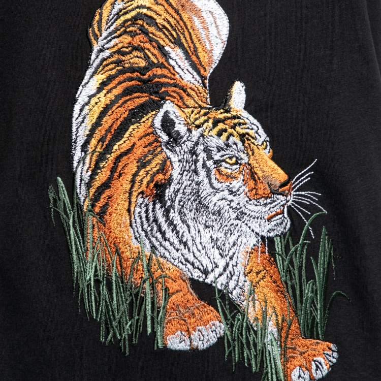 Pre Owned Stella McCartney Black Cotton Tiger Embroidered Short Sleeve T-Shirt M