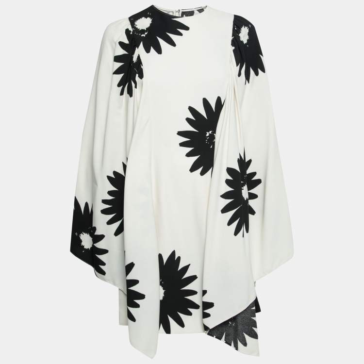 Pre Owned Stella McCartney Cream Floral Print Crepe Cape Styled Dress M