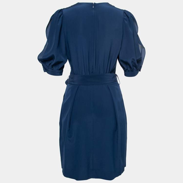 Pre Owned Stella McCartney Blue Silk Deep V-Neck Tulip Dress S