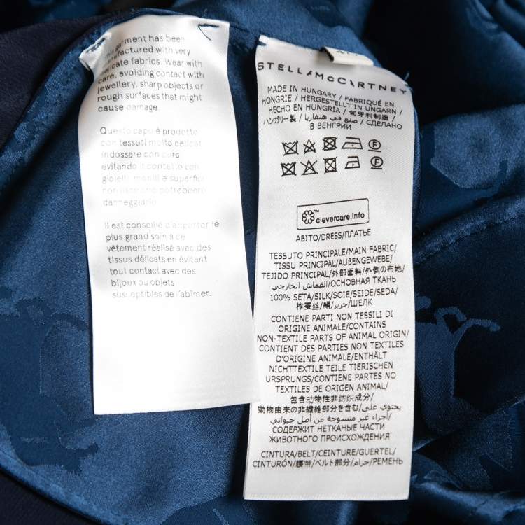 Pre Owned Stella McCartney Blue Horse Jacquard Silk Belted Maxi Dress S