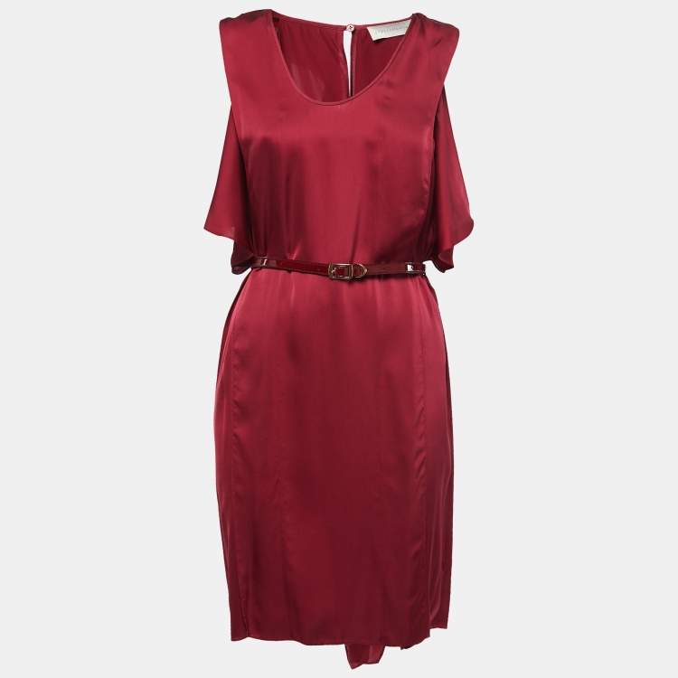 Pre Owned Stella McCartney Red Silk Satin Sleeveless Belted Mini Dress M