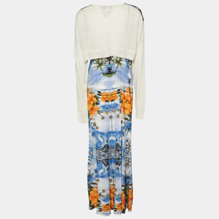Pre Owned Stella McCartney Blue Hawaiian Printed Silk Jumpsuit & Cropped Shrug M