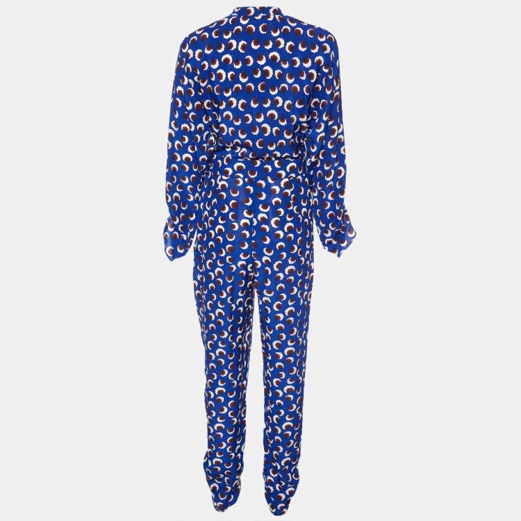Pre Owned Stella McCartney Blue Floral Print Silk Long Sleeve Jumpsuit S