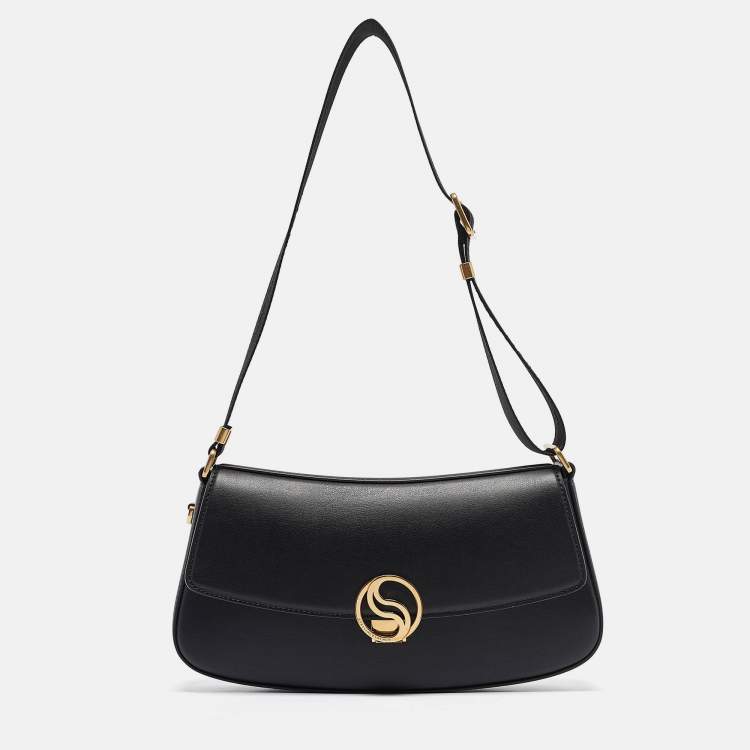 Pre Owned Stella McCartney Black Leather S-Wave Shoulder Bag