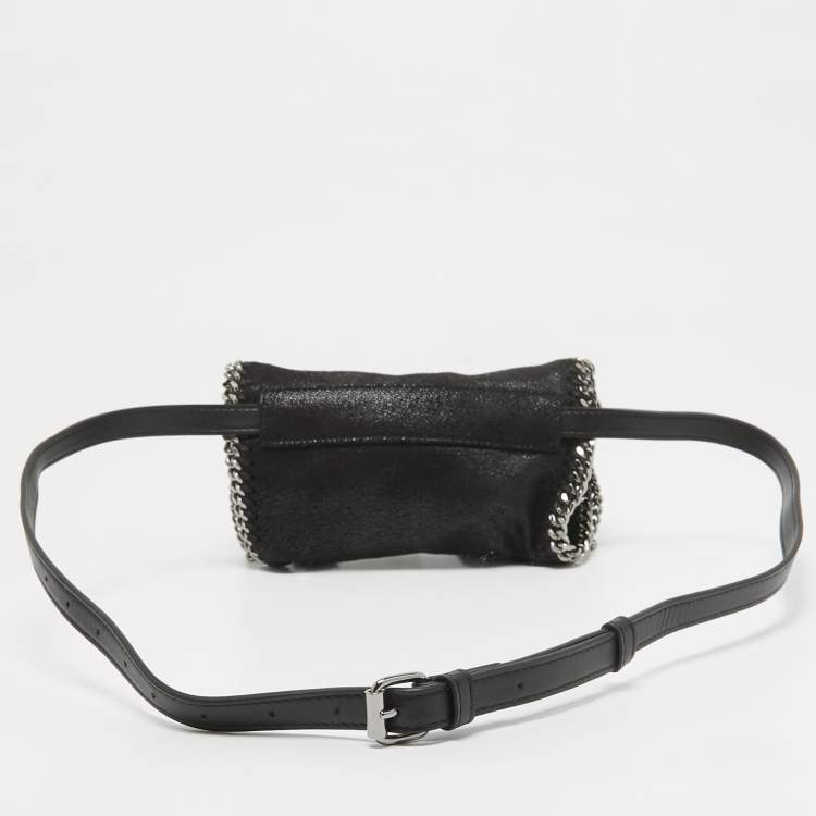 Pre Owned Stella McCartney Black Faux Leather Mini Falabella Flap Convertible Belt Bag
