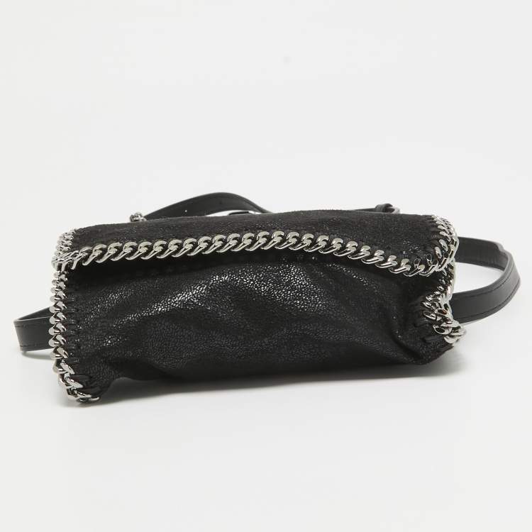Pre Owned Stella McCartney Black Faux Leather Mini Falabella Flap Convertible Belt Bag
