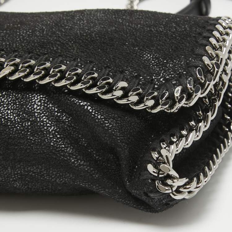 Pre Owned Stella McCartney Black Faux Leather Mini Falabella Flap Convertible Belt Bag