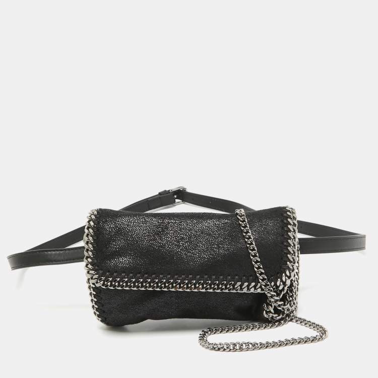 Pre Owned Stella McCartney Black Faux Leather Mini Falabella Flap Convertible Belt Bag