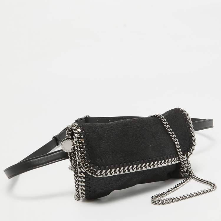 Pre Owned Stella McCartney Black Faux Leather Mini Falabella Flap Convertible Belt Bag