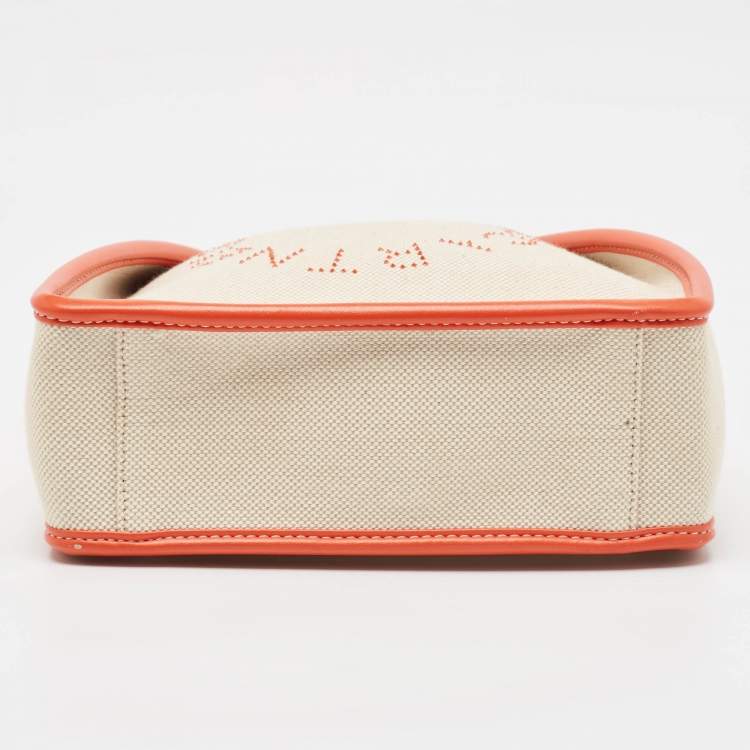 Pre Owned Stella McCartney Beige/Orange Canvas and Faux Leather Logo Crossbody Bag