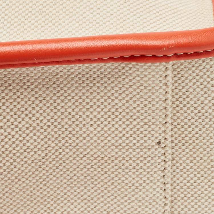 Pre Owned Stella McCartney Beige/Orange Canvas and Faux Leather Logo Crossbody Bag