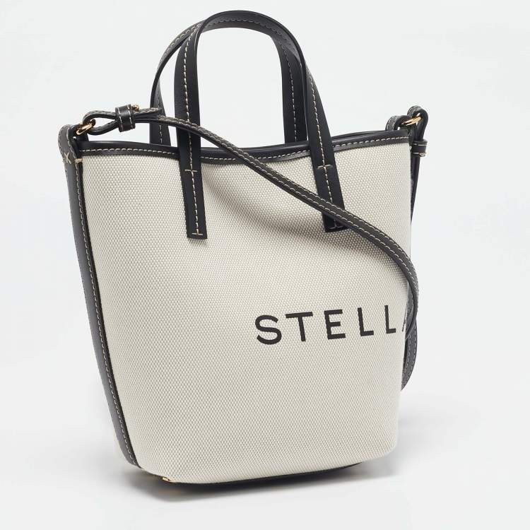 Pre Owned Stella McCartney Cream/Black Canvas and Leather Small Logo Tote