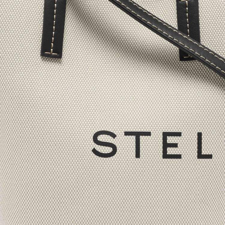 Pre Owned Stella McCartney Cream/Black Canvas and Leather Small Logo Tote
