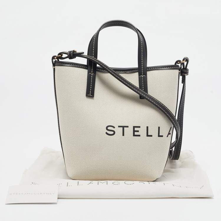 Pre Owned Stella McCartney Cream/Black Canvas and Leather Small Logo Tote
