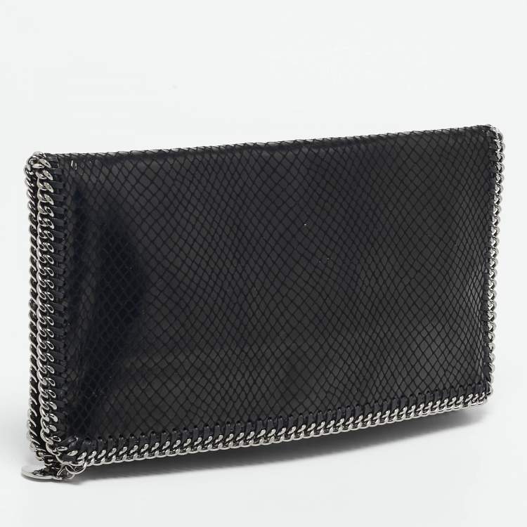 Pre Owned Stella McCartney Black Python Effect Faux Suede Falabella Fold Over Clutch