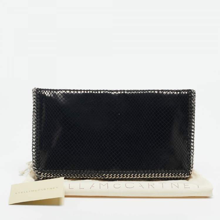Pre Owned Stella McCartney Black Python Effect Faux Suede Falabella Fold Over Clutch