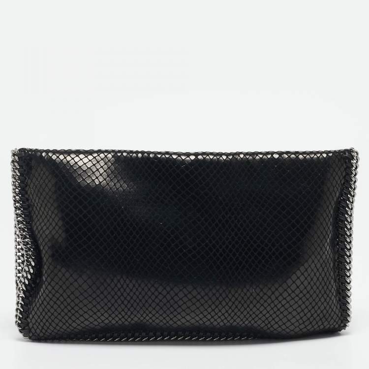 Pre Owned Stella McCartney Black Python Effect Faux Suede Falabella Fold Over Clutch