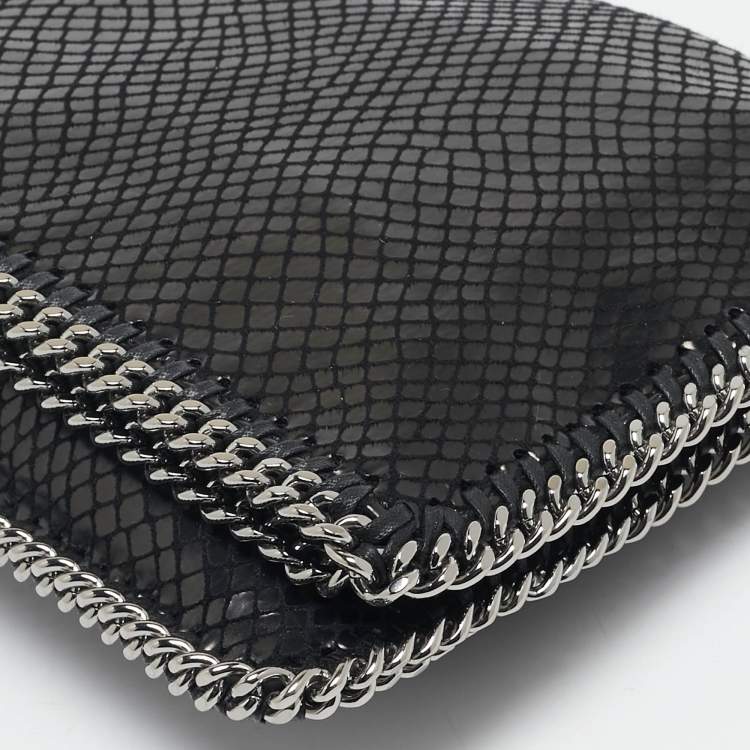 Pre Owned Stella McCartney Black Python Effect Faux Suede Falabella Fold Over Clutch