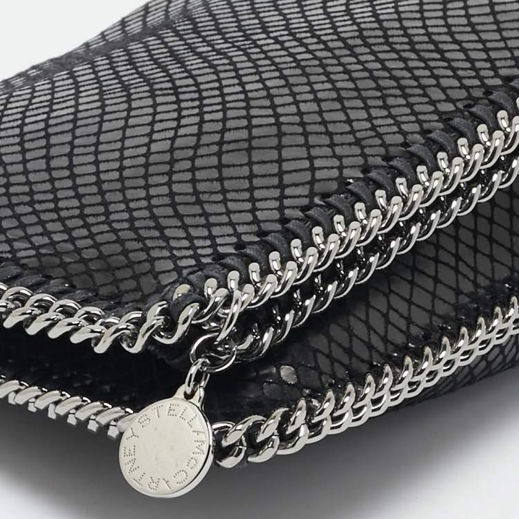 Pre Owned Stella McCartney Black Python Effect Faux Suede Falabella Fold Over Clutch
