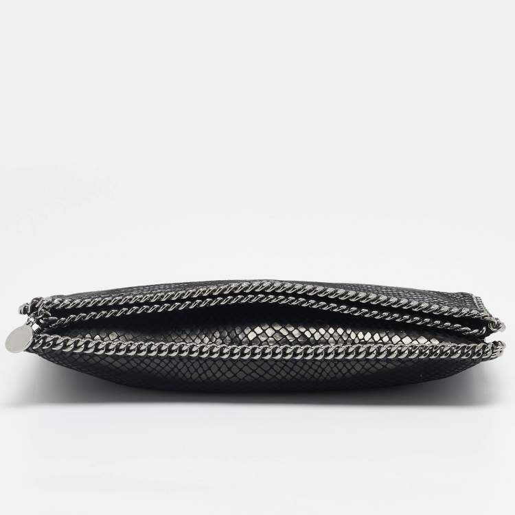 Pre Owned Stella McCartney Black Python Effect Faux Suede Falabella Fold Over Clutch