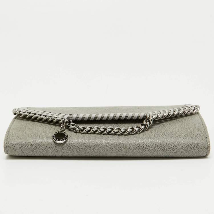 Pre Owned Stella McCartney Grey Faux Leather Falabella Flap Continental Wallet