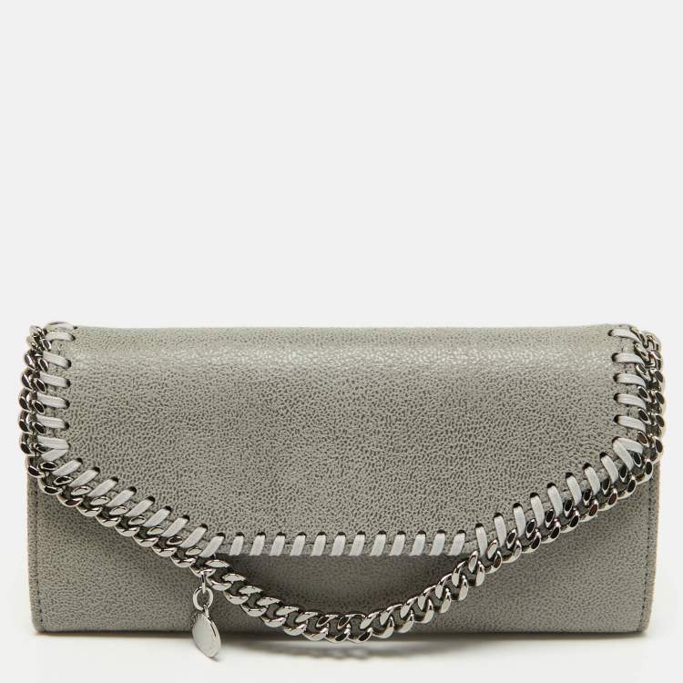Pre Owned Stella McCartney Grey Faux Leather Falabella Flap Continental Wallet