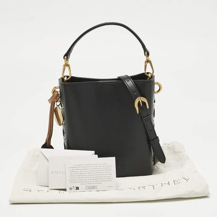 Pre Owned Stella McCartney Black Faux Leather Whipstitched Bucket Bag