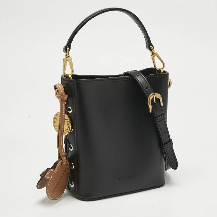 Pre Owned Stella McCartney Black Faux Leather Whipstitched Bucket Bag