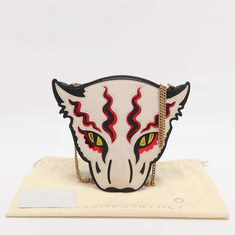 Pre Owned Stella McCartney White/Black Leather Wild Cats Chain Crossbody Bag