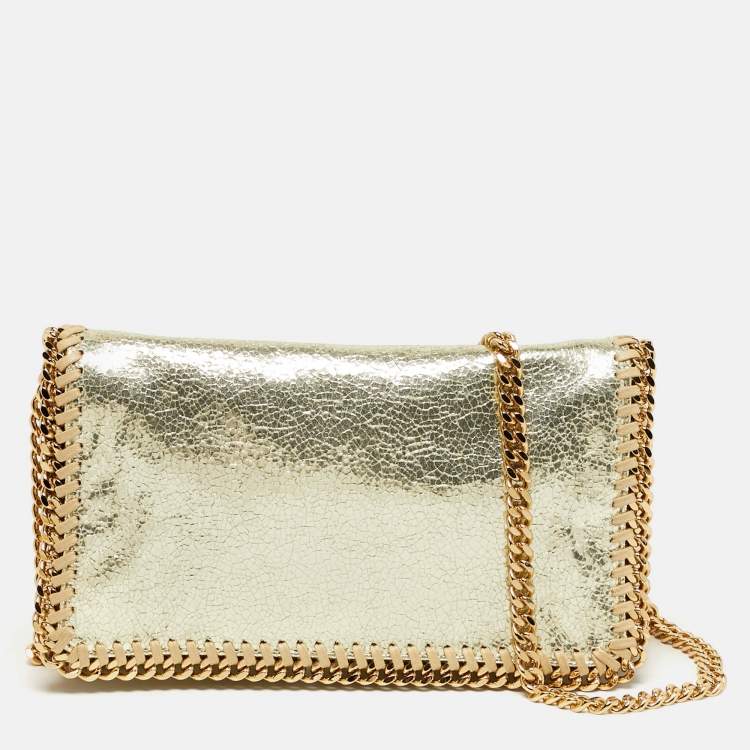 Pre Owned Stella McCartney Falabella Gold Cracled Faux Leather Crossbody Bag
