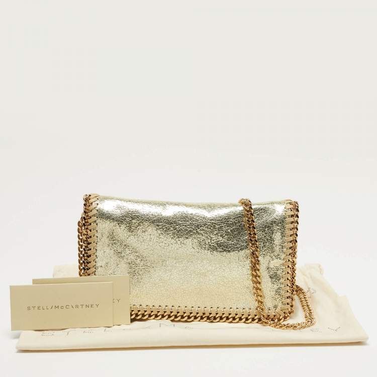 Pre Owned Stella McCartney Falabella Gold Cracled Faux Leather Crossbody Bag