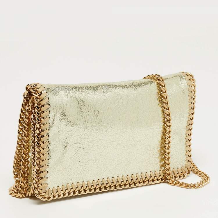 Pre Owned Stella McCartney Falabella Gold Cracled Faux Leather Crossbody Bag