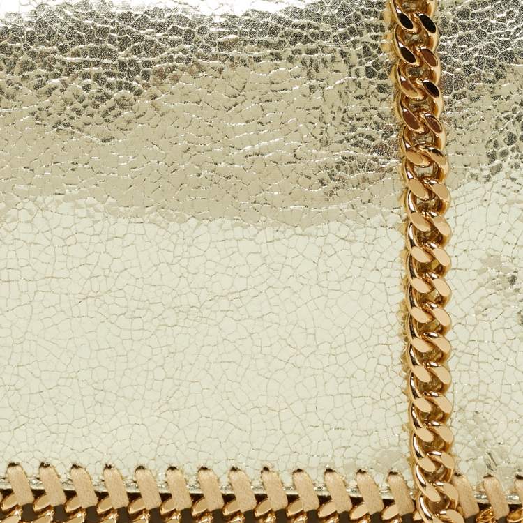 Pre Owned Stella McCartney Falabella Gold Cracled Faux Leather Crossbody Bag