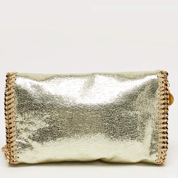 Pre Owned Stella McCartney Falabella Gold Cracled Faux Leather Crossbody Bag