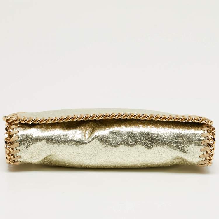 Pre Owned Stella McCartney Falabella Gold Cracled Faux Leather Crossbody Bag