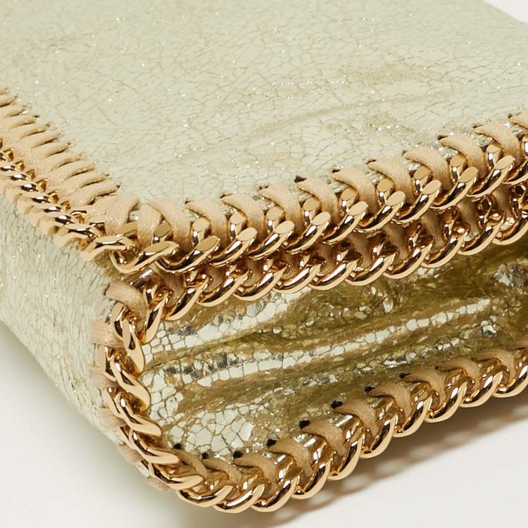 Pre Owned Stella McCartney Falabella Gold Cracled Faux Leather Crossbody Bag