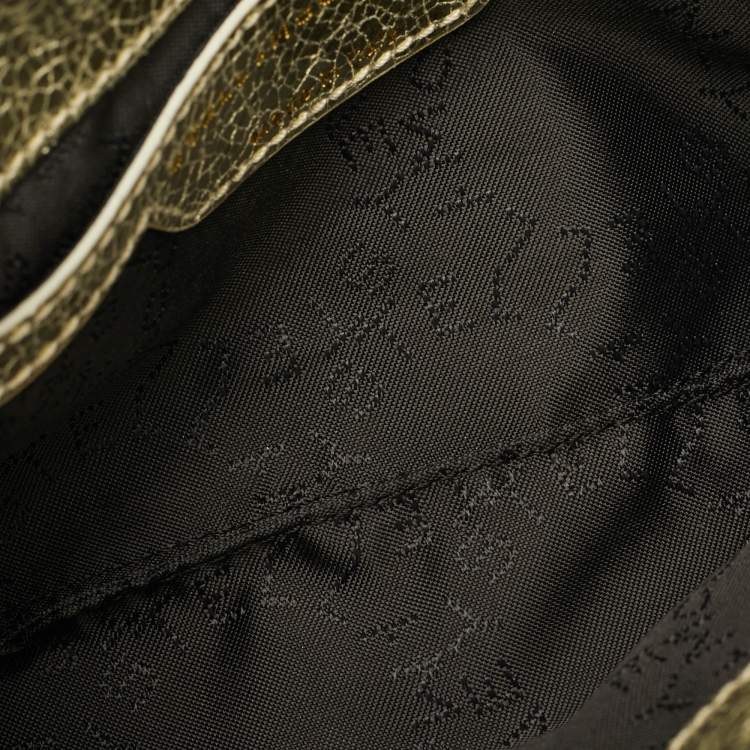 Pre Owned Stella McCartney Falabella Gold Cracled Faux Leather Crossbody Bag